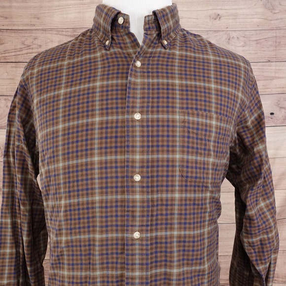 DANIEL CREMIEUX COLLECTION BROWN CHECK LONG SLEEVE BUTTON DOWN SHIRT MENS SZ L - Picture 1 of 7